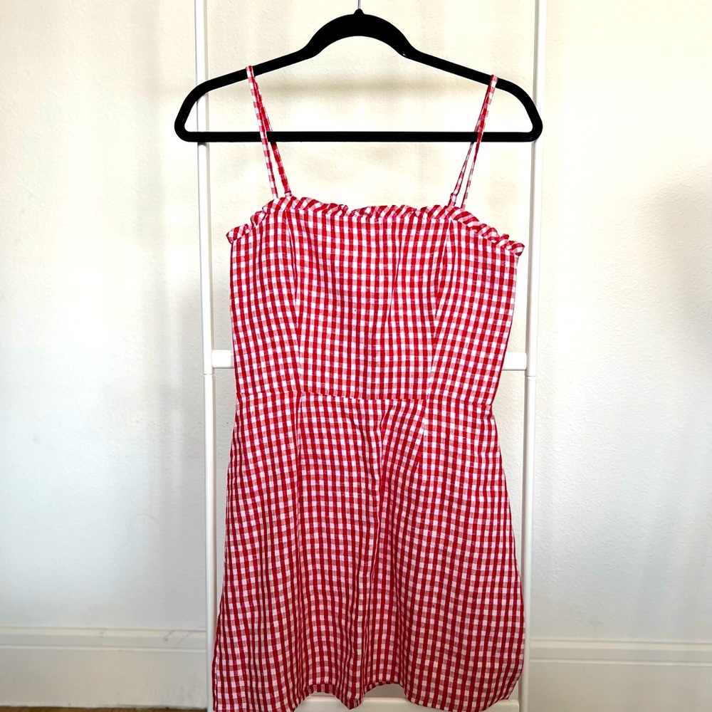 Reformation Gingham Red Linen Dress. Size: 4